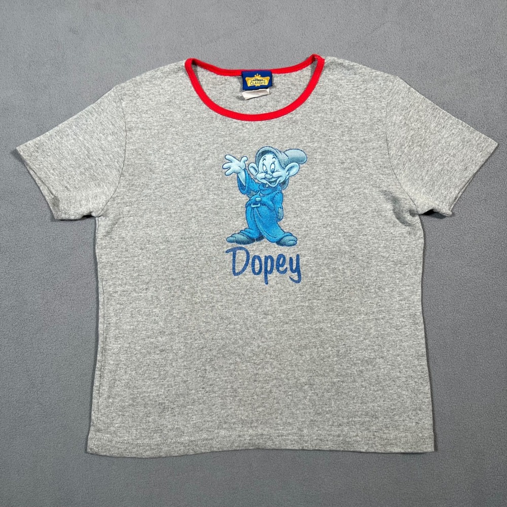 Disney Classics Dopey T Shirt Kids Large‎ Gray Red Trim Short Sleeve Graphic Tee